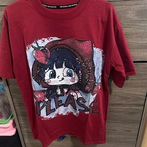 Women’s Red Graphic Tee with Cute Character size M